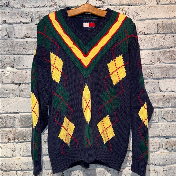 Tommy Hilfiger Other - Vintage Tommy Hilfiger Navy Argyle V-Neck Sweater